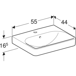 Smyle Square Umywalka, B55cm, H16.5cm, T44cm, z przelewem, z otworem na baterię, KeraTect GEBERIT 500.259.01.8