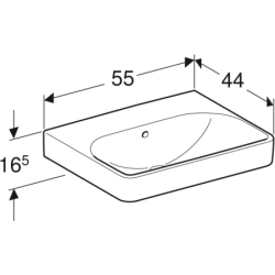 Smyle Square Umywalka, B55cm, H16.5cm, T44cm, z przelewem, bez otworu na baterię GEBERIT 501.574.00.1