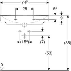Smyle Square Umywalka, B75cm, H16.5cm, T48cm, z przelewem, z otworem na baterię GEBERIT 500.249.01.1