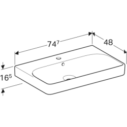 Smyle Square Umywalka, B75cm, H16.5cm, T48cm, z przelewem, z otworem na baterię GEBERIT 500.249.01.1