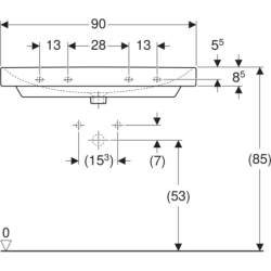 Smyle Square Umywalka, B90cm, H16.5cm, T48cm, z przelewem, bez otworu na baterię GEBERIT 500.250.01.1