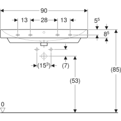Smyle Square Umywalka, B90cm, H16.5cm, T48cm, z przelewem, z dwoma otworami na baterię GEBERIT 500.252.01.1