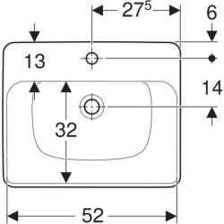 Variform Umywalka częściowo wpuszczana, B55cm, H18.5cm, T45cm, z przelewem, z otworem na baterię, KeraTect GEBERIT 500.681.00.1