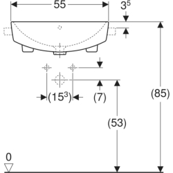 Variform Umywalka częściowo wpuszczana, B55cm, H18.5cm, T45cm, z przelewem, z otworem na baterię GEBERIT 500.681.01.1