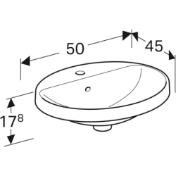 Variform Umywalka wpuszczanaB50cm, H17.8cm, T45cm, z przelewem, z otworem na baterię, szkliwiony spód GEBERIT 500.713.01.2