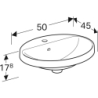 Variform Umywalka wpuszczanaB50cm, H17.8cm, T45cm, z przelewem, z otworem na baterię, szkliwiony spód GEBERIT 500.713.01.2