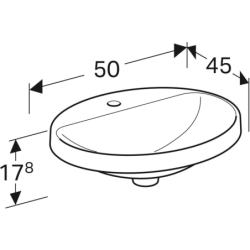 Variform Umywalka wpuszczanaB50cm, H17.8cm, T45cm, bez przelewu, z otworem na baterię GEBERIT 500.714.01.2