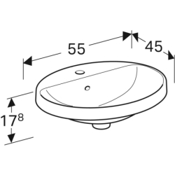 Variform Umywalka wpuszczanaB55cm, H17.8cm, T45cm, z przelewem, z otworem na baterię, szkliwiony spód GEBERIT 500.721.01.2