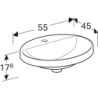 Variform Umywalka wpuszczanaB55cm, H17.8cm, T45cm, bez przelewu, z otworem na baterię GEBERIT 500.722.01.2