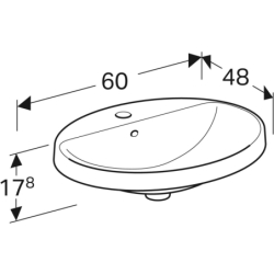 Variform Umywalka wpuszczanaB60cm, H17.8cm, T48cm, z przelewem, z otworem na baterię, szkliwiony spód GEBERIT 500.725.01.2