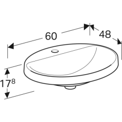 Variform Umywalka wpuszczanaB60cm, H17.8cm, T48cm, bez przelewu, z otworem na baterię GEBERIT 500.726.01.2