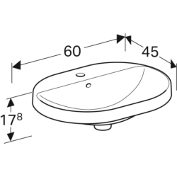 Variform Umywalka wpuszczana, B60cm, H17.8cm, T45cm, z przelewem, z otworem na baterię, KeraTect GEBERIT 500.732.00.2
