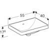 Variform Umywalka wpuszczana, B55cm, H17.8cm, T40cm, z przelewem, bez otworu na baterię, KeraTect GEBERIT 500.736.00.2