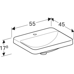 Variform Umywalka wpuszczana, B55cm, H17.8cm, T45cm, bez przelewu, z otworem na baterię, szkliwiony spód GEBERIT 500.743.01.2