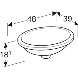 Variform Umyw. podblat.,, B49.5cm, H18cm, T42cm, bez przelew., bez otworu na bat., szkliwo spód, KeraTect GEBERIT 500.751.00.2