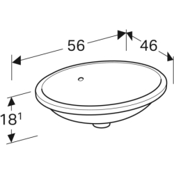 Variform Umywalka podblatowa, owalna, B56cm, H18cm, T46cm, z przelewem, bez otworu na baterię, KeraTect GEBERIT 500.752.00.2