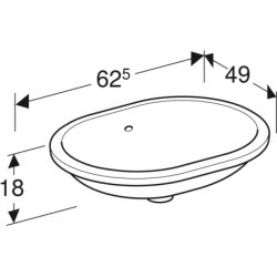 Variform Umywalka podblatowa, B62.5cm, H18cm, T49cm, z przelew, bez otworu na bat., szkliwo spód GEBERIT 500.757.01.2