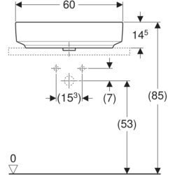 Variform Umywalka nablatowa, owalna, B60cm, H15.8cm, T45cm, z przelewem, z otworem na baterię, KeraTect GEBERIT 500.772.00.2