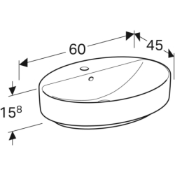 Variform Umywalka nablatowa, owalna, B60cm, H15.8cm, T45cm, z przelewem, z otworem na baterię, KeraTect GEBERIT 500.772.00.2