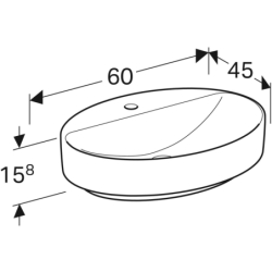Variform Umywalka nablatowa, owalna, B60cm, H15.8cm, T45cm, bez przelew., z otworem na baterię, KeraTect GEBERIT 500.773.00.2