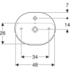 Variform Umyw. nablatowa, eliptyczna, B50cm, H15.8cm, T40cm, z przelewem, z otworem na baterię, KeraTect GEBERIT 500.775.00.2