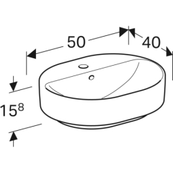 Variform Umywalka stawiana na blat, eliptyczna, B50cm, H15.8cm, T40cm, z przelewem, z otworem na baterię GEBERIT 500.775.01.2