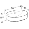 Variform Umyw. nablatowa, eliptyczna, B60cm, H15.8cm, T45cm, z przelewem, z otworem na baterię, KeraTect GEBERIT 500.777.00.2