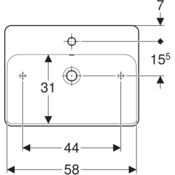 Variform Umywalka nablatowa, prostokątna, B60cm, H15.8cm, T45cm, z przelew, z otworem na bat., KeraTect GEBERIT 500.780.00.2