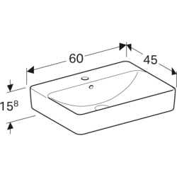 Variform Umywalka nablatowa, prostokątna, B60cm, H15.8cm, T45cm, z przelew, z otworem na bat., KeraTect GEBERIT 500.780.00.2