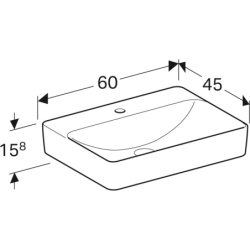 Variform Umywalka stawiana na blat, prostokątna, B60cm, H15.8cm, T45cm, bez przelewu, z otworem na baterię GEBERIT 500.781.01.2