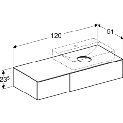 Variform Szafka podumyw. nablatową, B120cm, H23.5cm, T51cm,  z 2 szuflady, syfon, lava, melaminowa,na, mat GEBERIT 501.172.00.1
