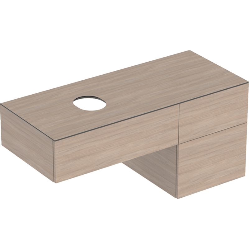 Variform Szafka pod umywalkę nablatową, B120cm, H55cm, T51cm,  3 szuflady, syfon, dąb, melaminowana, mat GEBERIT 501.187.00.1
