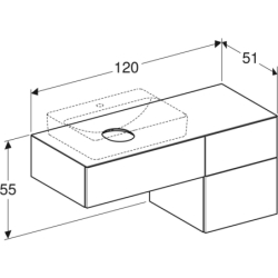 Variform Szafka pod umywalkę nablatową, B120cm, H55cm, T51cm,  3 szuflady, syfon, dąb, melaminowana, mat GEBERIT 501.187.00.1