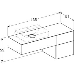 Variform Szafka pod umywalkę nablatową, B135cm, H55cm, T51cm,  3 szuflady, syfon, lava, melaminowana, mat GEBERIT 501.190.00.1