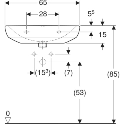 Selnova Umywalka, B65cm, H18.5cm, T50cm, z przelewem, bez otworu na baterię GEBERIT 500.297.01.2