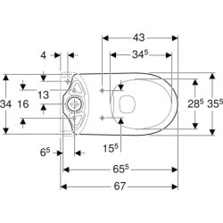 Selnova Stojąca miska WC do spłuczki nasadzanej, lejowa, B35.6cm, H39cm, T66.5cm, odpływ poziomy, Rimfree GEBERIT 500.283.01.5