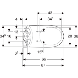 Selnova Comfort Stojąca miska WC do spłuczki nasadzanej,  B36cm, H46cm, T67cm, podwyższona, odpływ poziomy GEBERIT 500.284.01.5