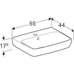 Selnova Square Umywalka, B55cm, H17.5cm, T44cm, z przelewem, z otworem na baterię GEBERIT 500.290.01.7