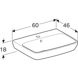 Selnova Square Umywalka, B60cm, H18cm, T46cm, z przelewem, z otworem na baterię GEBERIT 500.300.01.7