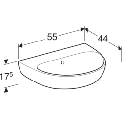 Selnova Umywalka, B55cm, H18cm, T44cm, z przelewem, bez otworu na baterię GEBERIT 500.304.01.7