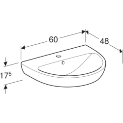 Selnova Umywalka, B60cm, H18cm, T48cm, z przelewem, z otworem na baterię GEBERIT 500.305.01.7