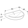 Selnova Umywalka, B60cm, H18cm, T48cm, z przelewem, z otworem na baterię GEBERIT 500.305.01.7