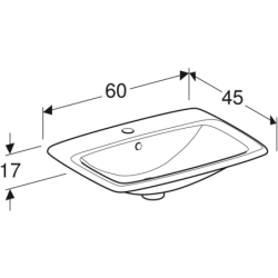 Selnova Square Umywalka wpuszczana w blat, B60cm, H17cm, T45cm, z przelewem, z otworem na baterię GEBERIT 500.307.01.7