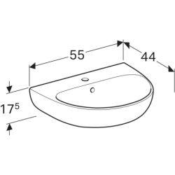 Selnova Umywalka, B55cm, H18cm, T44cm, z przelewem, z otworem na baterię GEBERIT 500.315.01.7