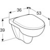 Selnova Set wiszącej miski WC,  B36cm, H39cm, T53cm, Rimfree, deską, mocowanie od góry, wolny opad wypinana GEBERIT 501.751.00.1