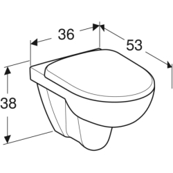 Selnova Zestaw wiszącej miski WC, lejowa, B36cm, H38cm, T53cm, z deską sedesową, mocowanie od dołu GEBERIT 501.752.00.1