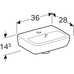 Selnova Square Umywalka kompaktowa, B36cm, H14.5cm, T28cm, z przelewem, z otworem na baterię GEBERIT 500.316.01.7