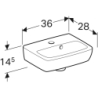 Selnova Square Umywalka kompaktowa, B36cm, H14.5cm, T28cm, z przelewem, z otworem na baterię GEBERIT 500.316.01.7