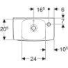 Selnova Compact Umywalka kompakt., B45cm, H14.5cm, T25cm, krótka, z przelew, z otworem na bat. po prawej  GEBERIT 500.318.01.5
