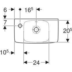 Selnova Compact Umywalka kompakt., B45cm, H14.5cm, T25cm, krótka, z przelew, z otworem na bat. po lewej GEBERIT 500.319.01.5